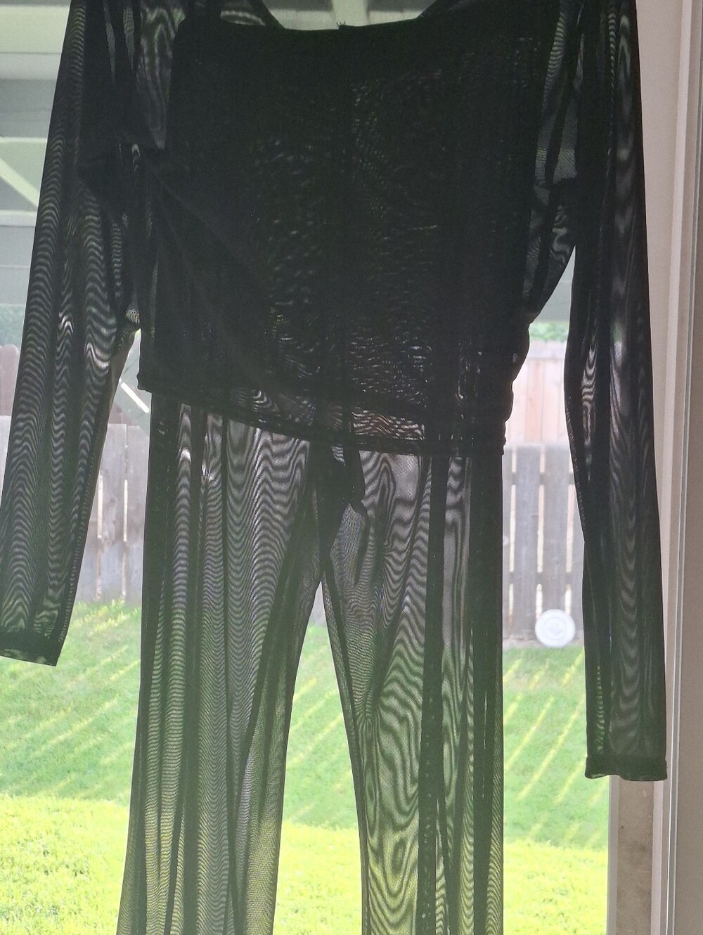 Vtg Sheer Black Mesh 2-Piece Set - Crop Top & Wide Leg Pants - Made in USA
